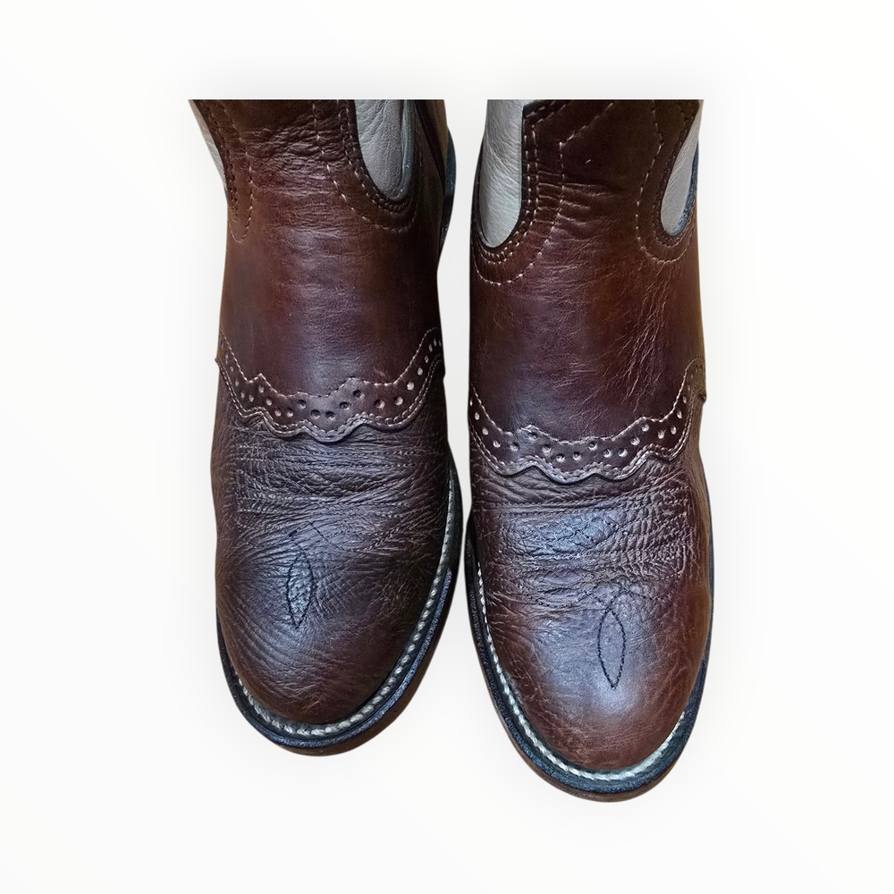 Beige and Brown Leather Boots - Picture 7 of 12